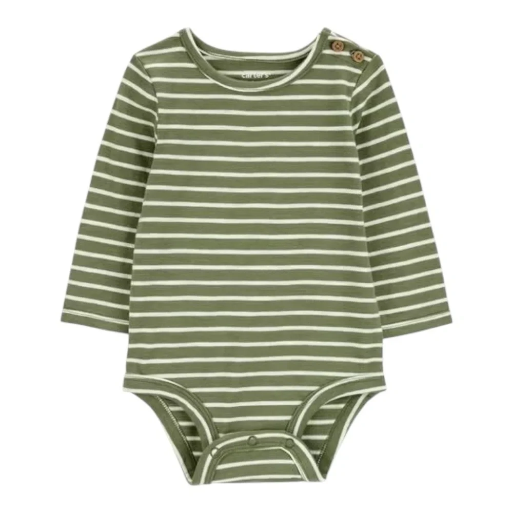Carter's Olive Green Striped Baby Long-Sleeve Bodysuit